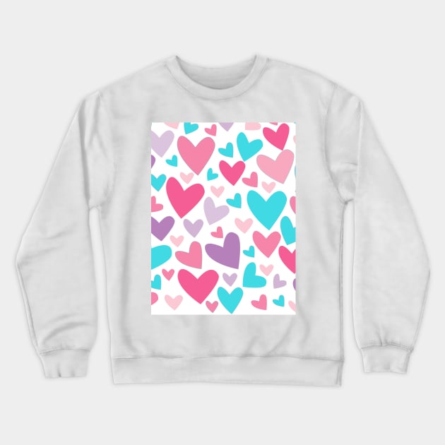 Pink, Turquoise Blue, and Purple Abstract Hearts Pattern Crewneck Sweatshirt by Abstractdesigns